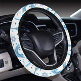 Blue Eiffel Tower Theme Pattern Print Design 01 Car Steering Wheel Cover
