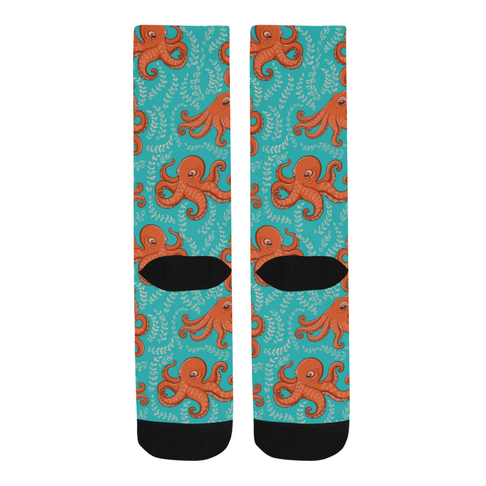 Octopus turquoise background Crew Socks