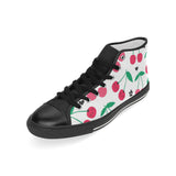 cherry pattern white background Men's High Top Canvas Shoes Black