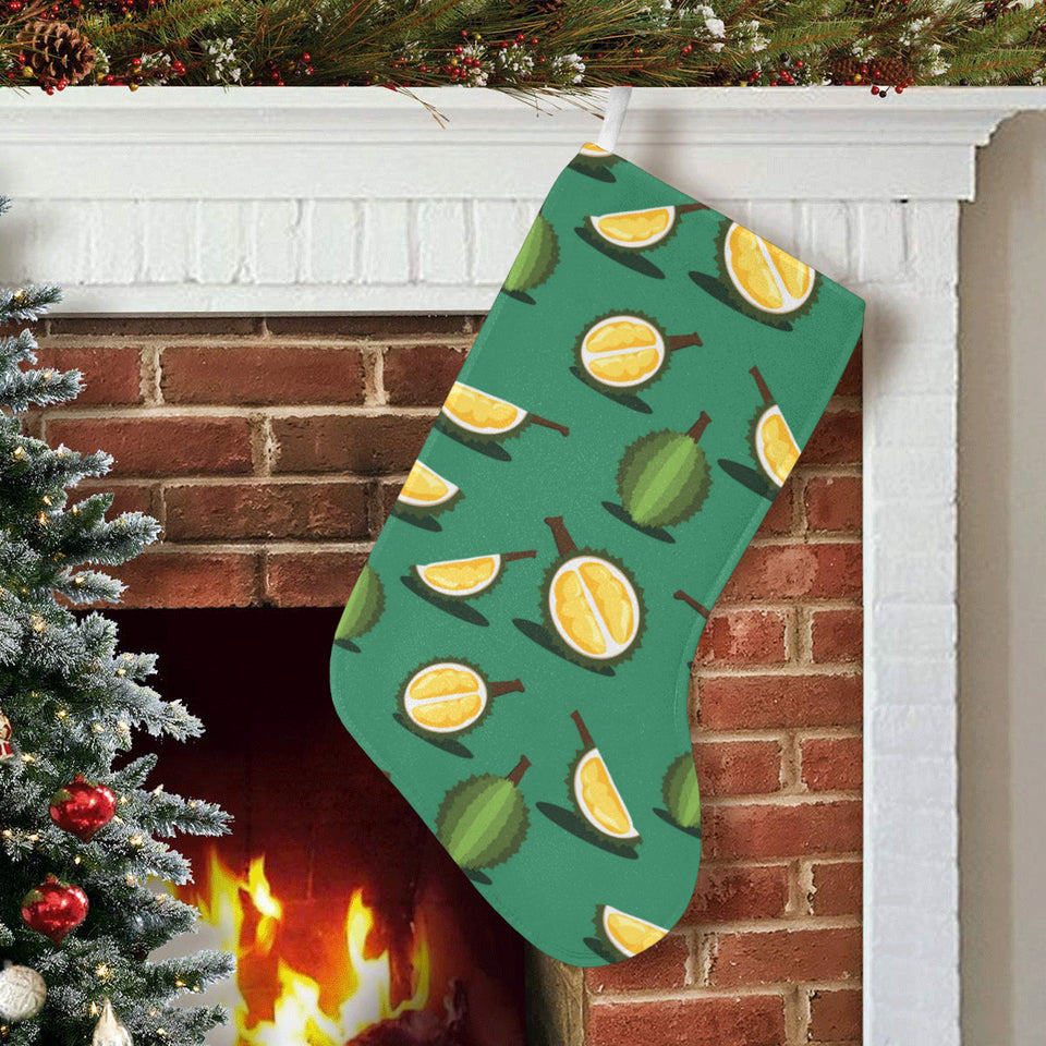 Durian pattern green background Christmas Stocking