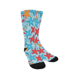 Blue red orange starfish pattern Crew Socks