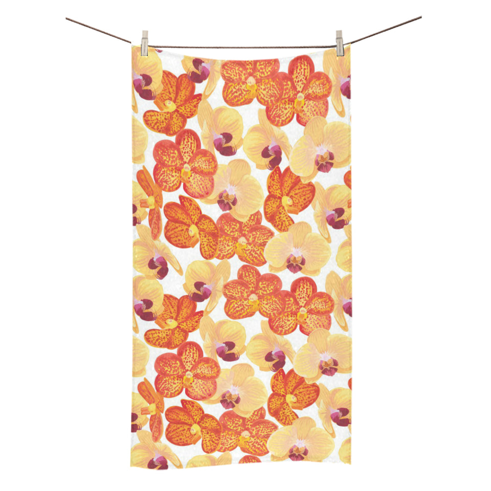 Orange yellow orchid flower pattern background Bath Towel
