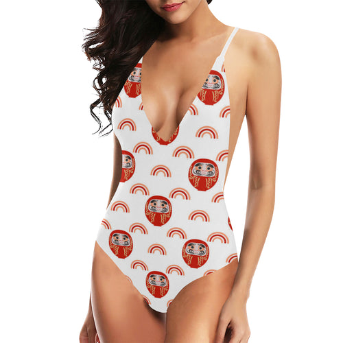 Daruma japanese wooden doll design pattern Women's One-Piece Swimsuit