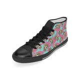 Beagle muzzles turquoise paint splashes pink patte Men's High Top Canvas Shoes Black