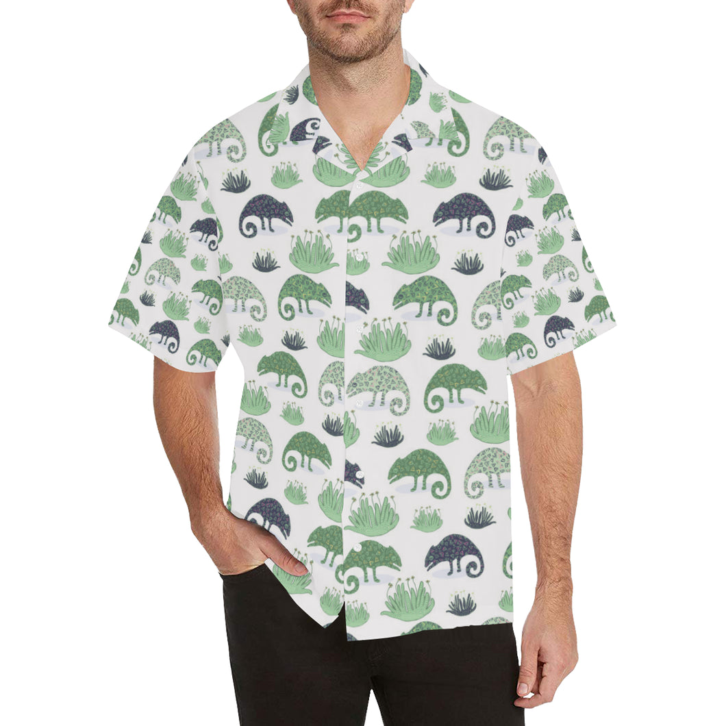 Chameleon lizard succulent plant pattern Men's All Over Print Hawaiian Shirt