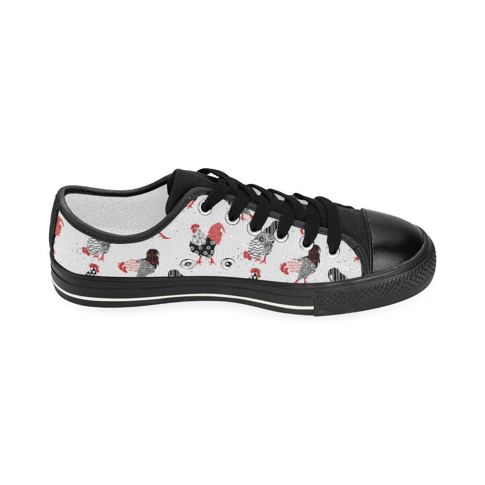 Cool rooster chicken cock floral ornament backgrou Kids' Boys' Girls' Low Top Canvas Shoes Black