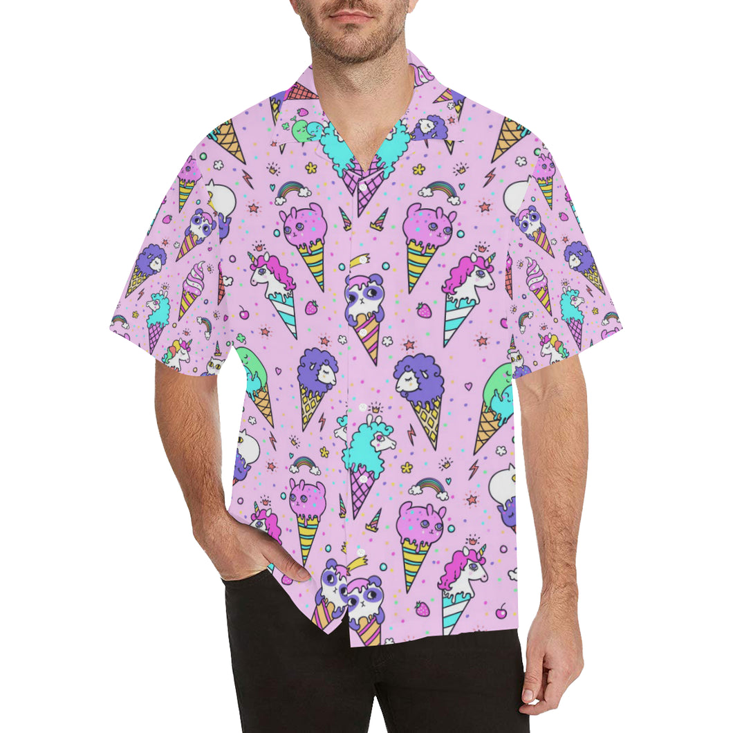 Cute ice cream cone animal pattern Men's All Over Print Hawaiian Shirt