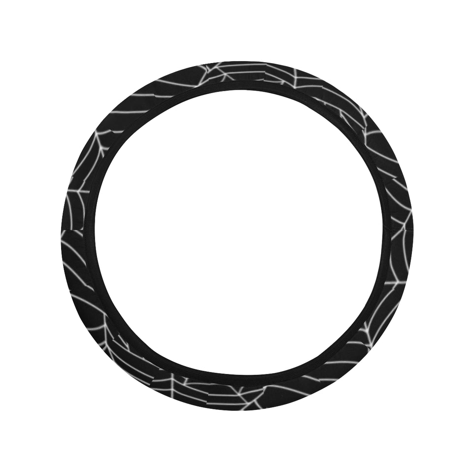 Spider web design pattern Black background white c Car Steering Wheel Cover