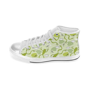 Cute frog dragonfly pattern Women's High Top Canvas Shoes White