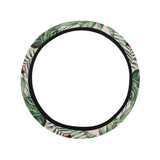 Toucan tropical green jungle palm pattern Car Steering Wheel Cover
