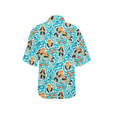 Cute sea otters fishe sea urchin pattern Women's All Over Print Hawaiian Shirt