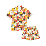 Colorful Maneki neko cat pattern Kids' Boys' Girls' V-Neck Short Pajama Set