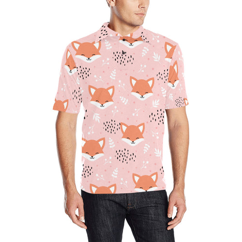Cute fox pattern pink background Men's All Over Print Polo Shirt