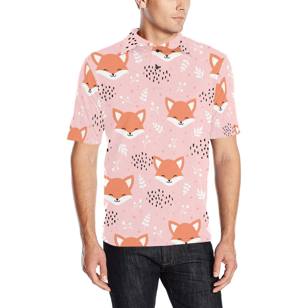 Cute fox pattern pink background Men's All Over Print Polo Shirt