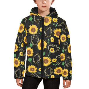 sunflower golden polygonal shapes Kids' Boys' Girls' Padded Hooded Jacket