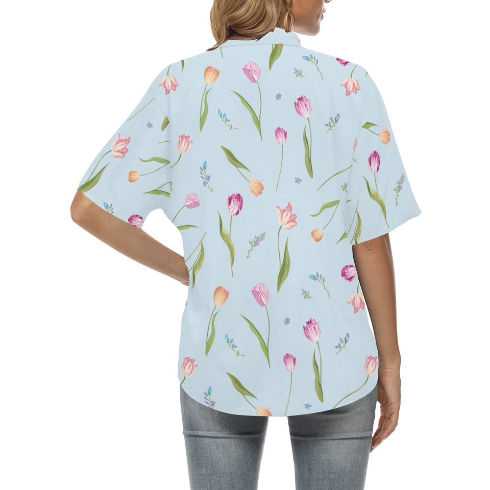 Watercolor Tulips pattern Women's All Over Print Hawaiian Shirt