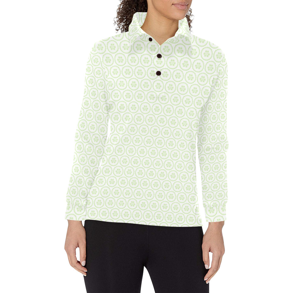 Cucumber pattern background Women's Long Sleeve Polo Shirt
