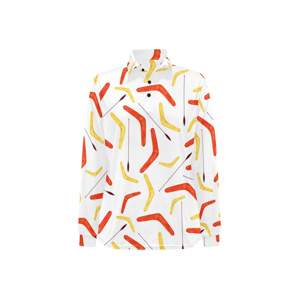 Waterclor boomerang Australian aboriginal ornament Women's Long Sleeve Polo Shirt