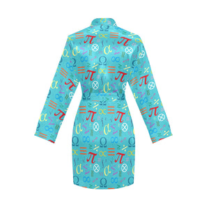Math Pattern Print Design 02 Women's Long Sleeve Belted Night Robe