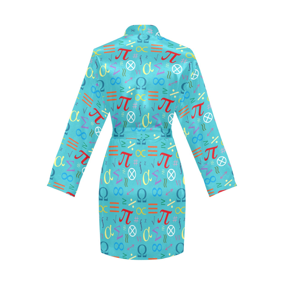 Math Pattern Print Design 02 Women's Long Sleeve Belted Night Robe