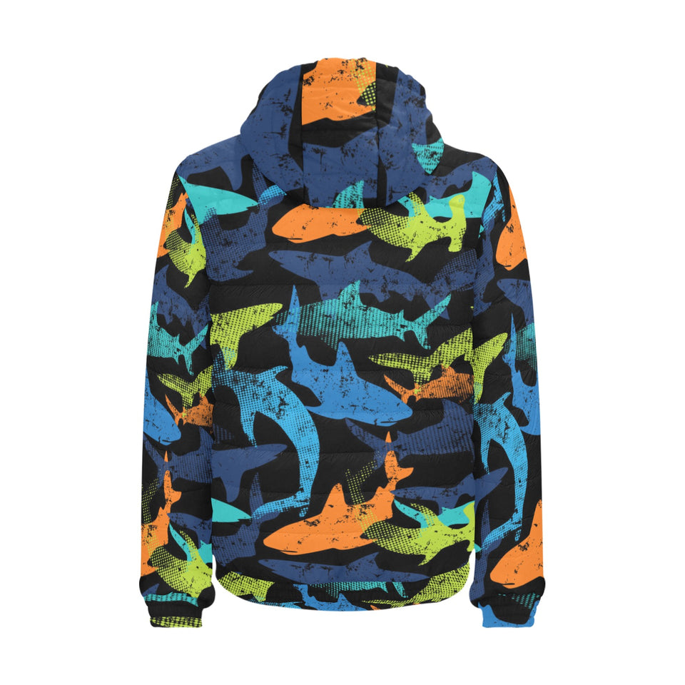 Colorful shark Men's Padded Hooded Jacket