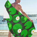 Frog waterlily pattern Beach Towel