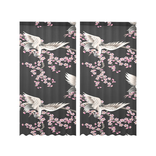 Japanese crane pink sakura pattern Gauze Curtain