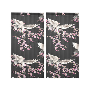 Japanese crane pink sakura pattern Gauze Curtain