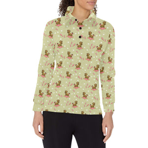 Yorkshire Terrier Pattern Print Design 01 Women's Long Sleeve Polo Shirt