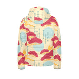 Red Bonsai gray sun japanese pattern Kids' Boys' Girls' Padded Hooded Jacket