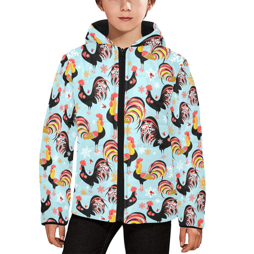 Rooster chicken cock snowfalke Kids' Boys' Girls' Padded Hooded Jacket