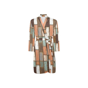 Wood Printed Pattern Print Design 02 Men's Long Sleeve Belted Night Robe