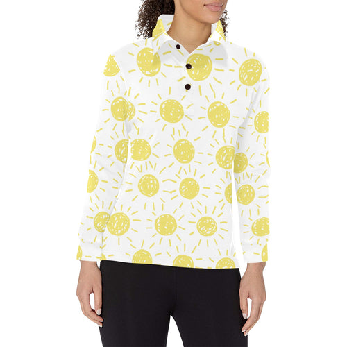 hand drawn sun pattern Women's Long Sleeve Polo Shirt