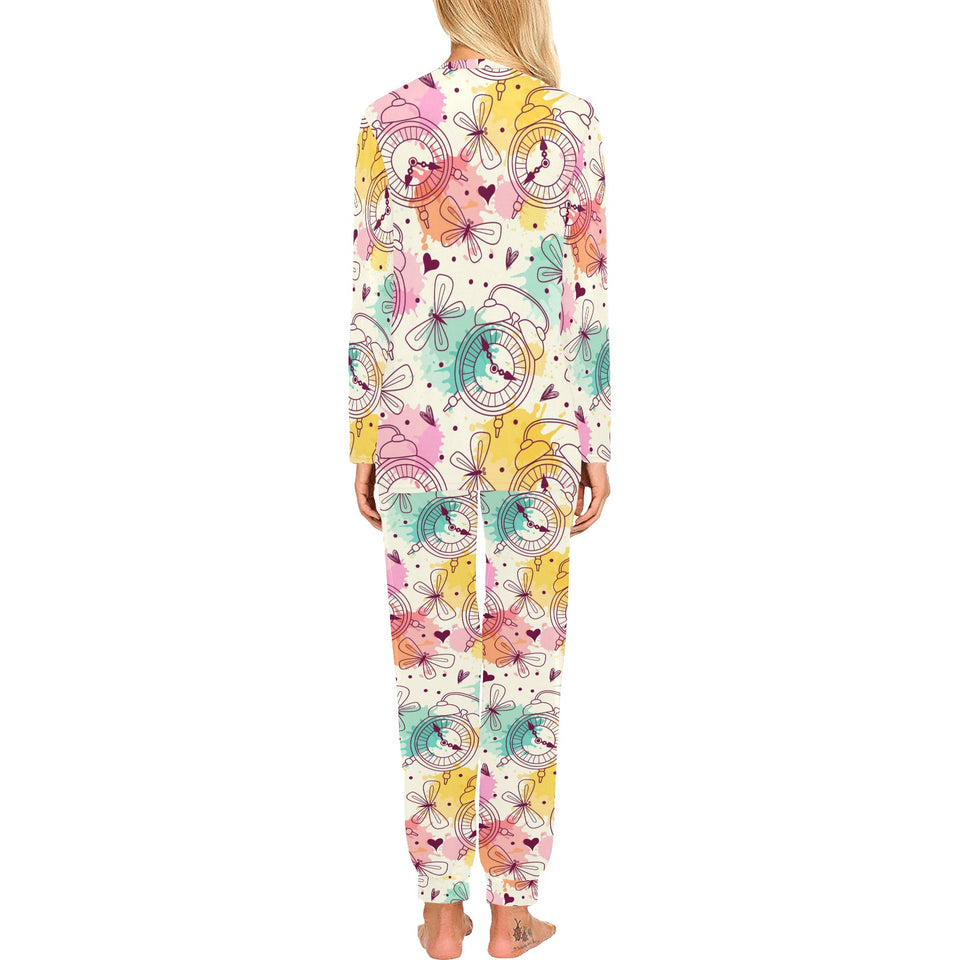Clock butterfly pattern Women's All Over Print Pajama Set