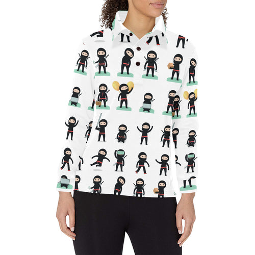 Cute ninja katana sword pattern Women's Long Sleeve Polo Shirt