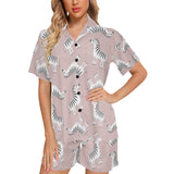 Cute zebra pattern Women's V-Neck Short Pajama Set