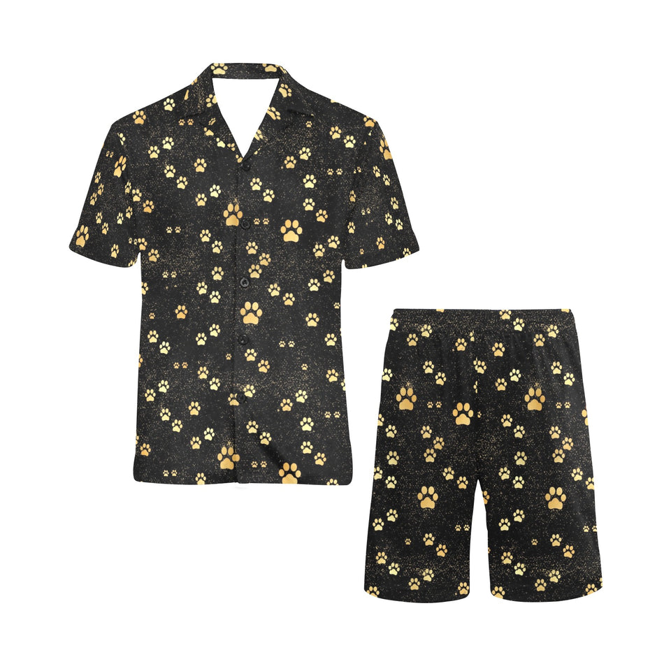 Dog Paws Pattern Print Design 05 Men's V-Neck Short Pajama Set