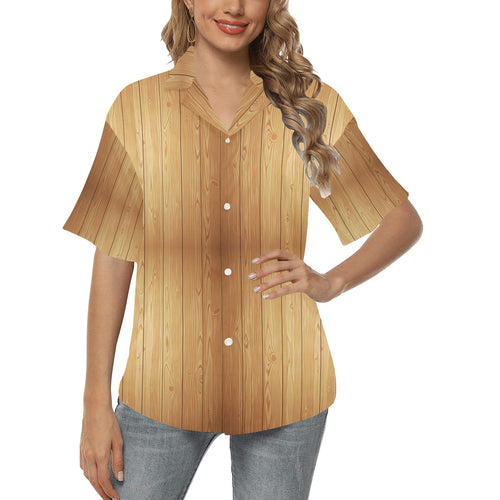Wood Printed Pattern Print Design 05 Women's All Over Print Hawaiian Shirt