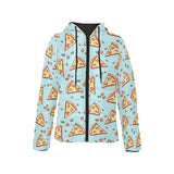 Hand drawn pizza blue background Women's Padded Hooded Jacket
