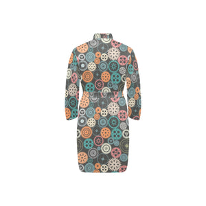 Gear Pattern Print Design 05 Men's Long Sleeve Belted Night Robe