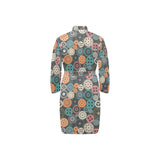 Gear Pattern Print Design 05 Men's Long Sleeve Belted Night Robe