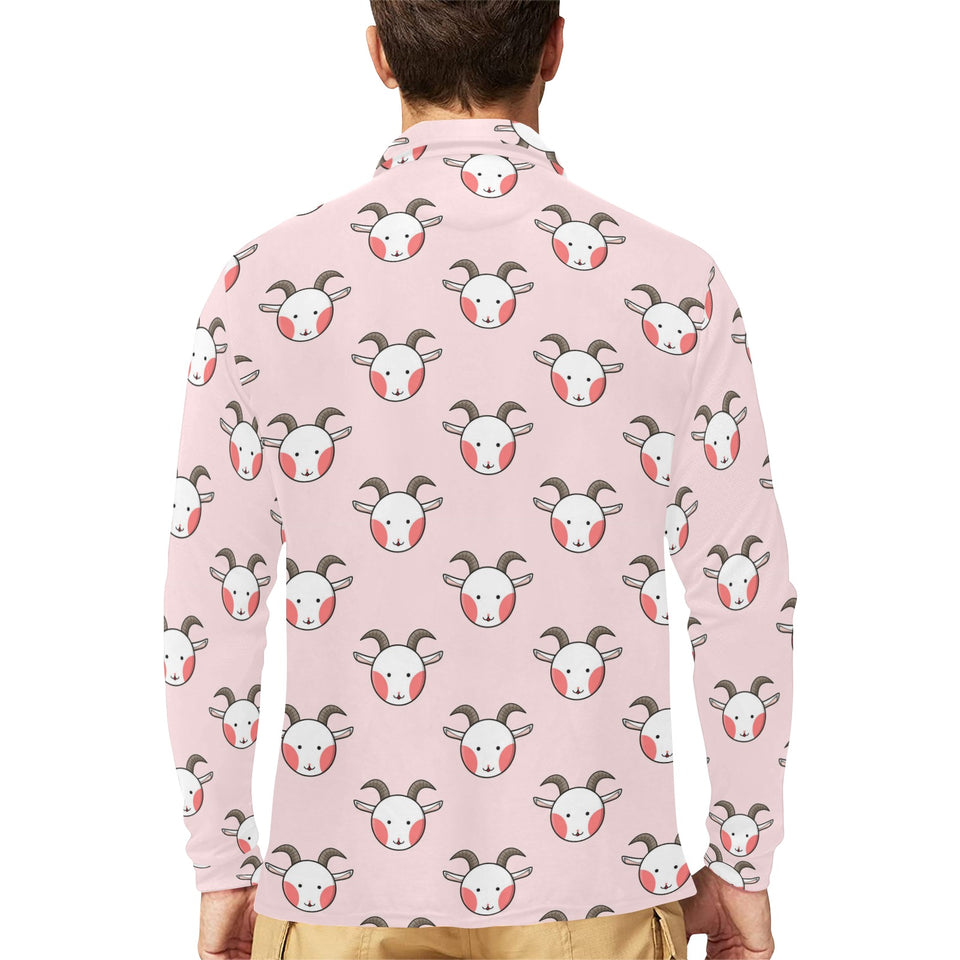 Cute goat pattern Men's Long Sleeve Polo Shirt