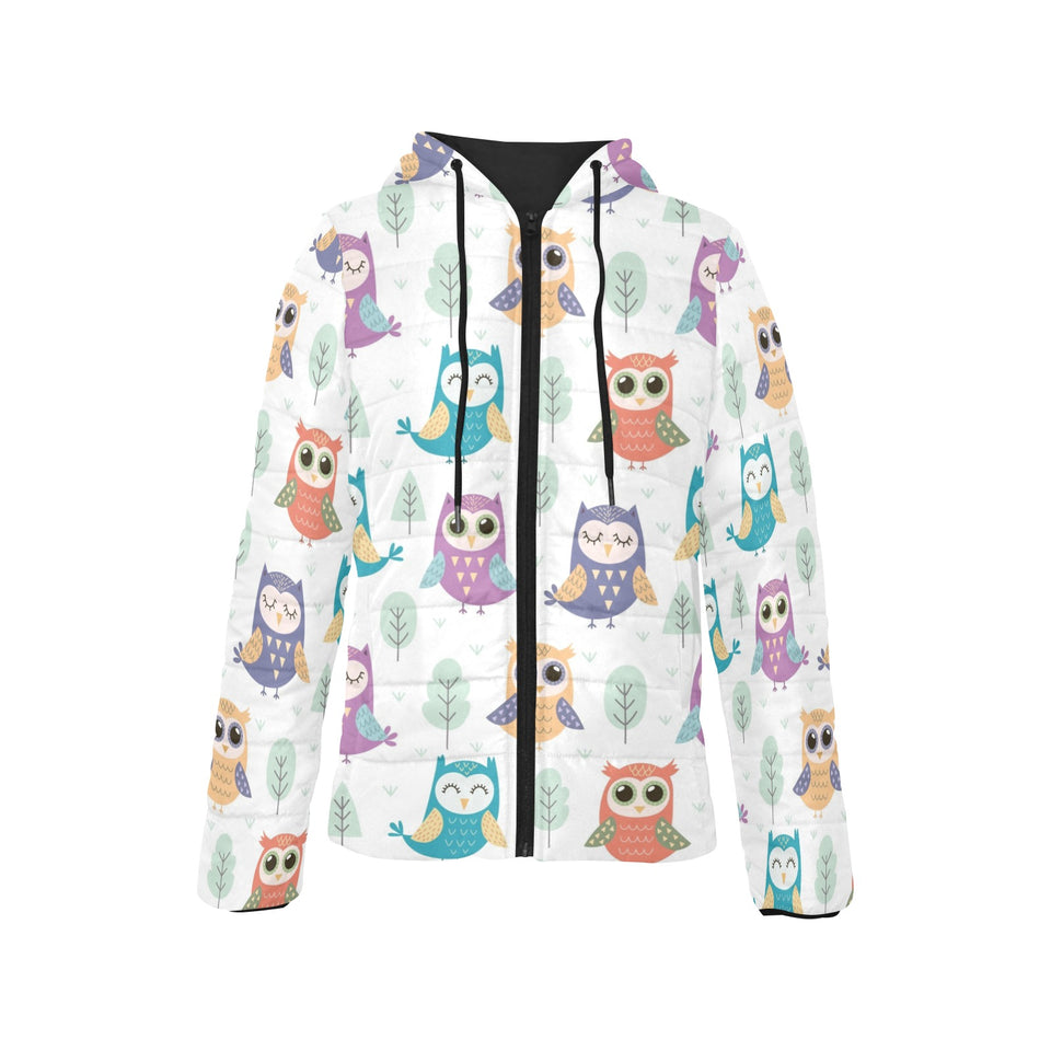 Cute owl pattern Women's Padded Hooded Jacket