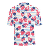 Strawberry pattern blue lines background Men's All Over Print Polo Shirt