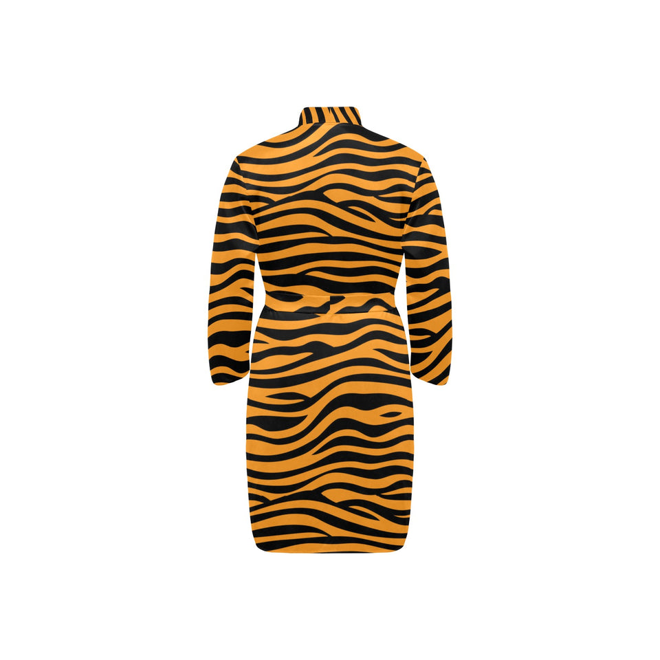Bengal tigers skin print pattern background Men's Long Sleeve Belted Night Robe