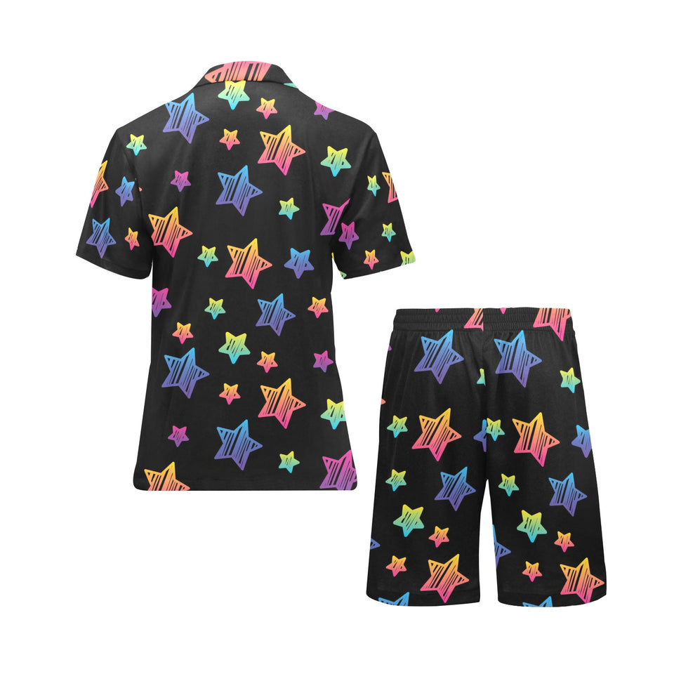 Colorful star pattern Men's V-Neck Short Pajama Set