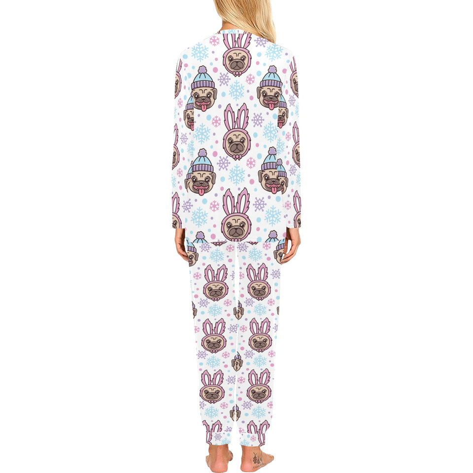 Cute pug hat rabbit costume pattern Women's All Over Print Pajama Set