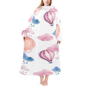 Watercolor air balloon cloud pattern Blanket Robe with Sleeves