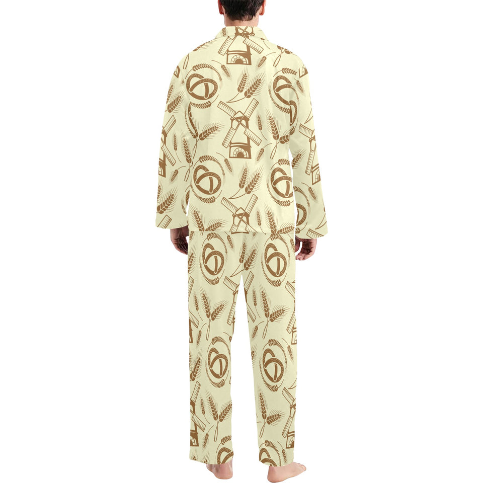 Windmill Wheat pattern Men's Long Pajama Set