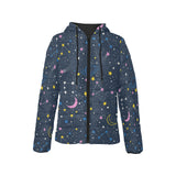 space pattern with planets, comets, constellations Women's Padded Hooded Jacket